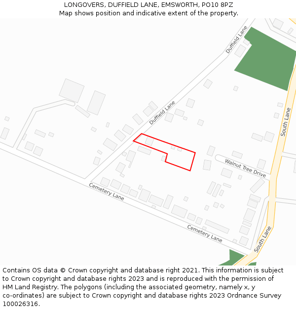 LONGOVERS, DUFFIELD LANE, EMSWORTH, PO10 8PZ: Location map and indicative extent of plot