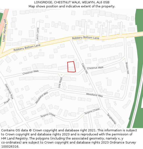 LONGRIDGE, CHESTNUT WALK, WELWYN, AL6 0SB: Location map and indicative extent of plot