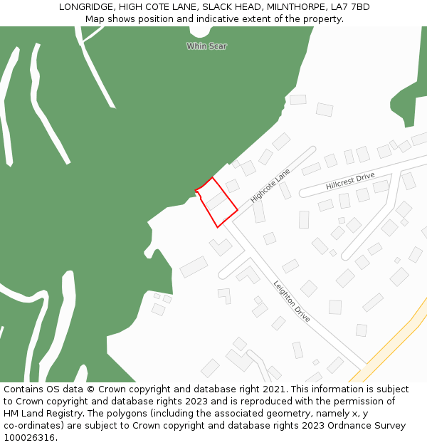 LONGRIDGE, HIGH COTE LANE, SLACK HEAD, MILNTHORPE, LA7 7BD: Location map and indicative extent of plot
