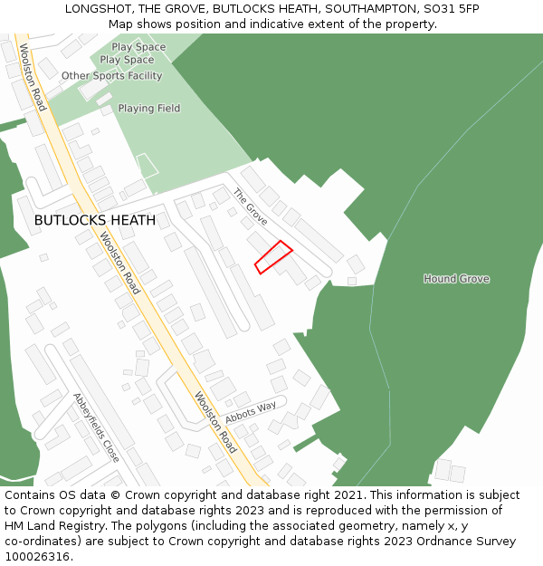 LONGSHOT, THE GROVE, BUTLOCKS HEATH, SOUTHAMPTON, SO31 5FP: Location map and indicative extent of plot