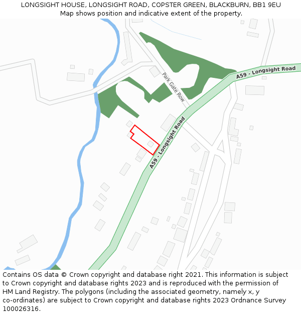 LONGSIGHT HOUSE, LONGSIGHT ROAD, COPSTER GREEN, BLACKBURN, BB1 9EU: Location map and indicative extent of plot