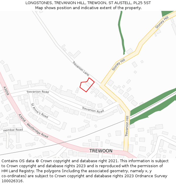 LONGSTONES, TREVANION HILL, TREWOON, ST AUSTELL, PL25 5ST: Location map and indicative extent of plot