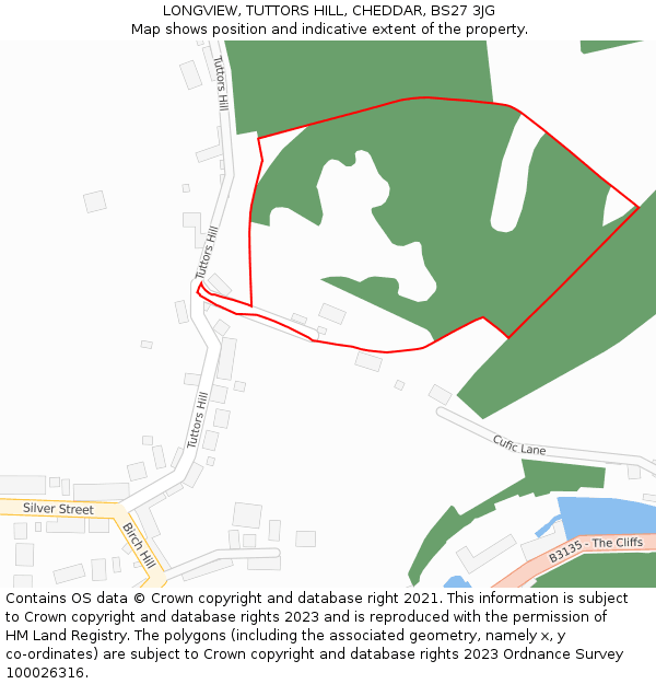 LONGVIEW, TUTTORS HILL, CHEDDAR, BS27 3JG: Location map and indicative extent of plot