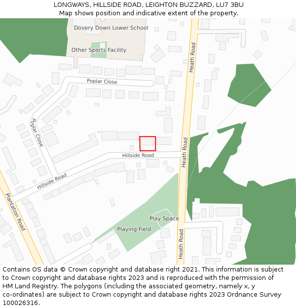 LONGWAYS, HILLSIDE ROAD, LEIGHTON BUZZARD, LU7 3BU: Location map and indicative extent of plot