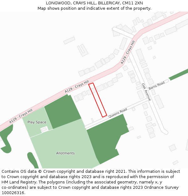 LONGWOOD, CRAYS HILL, BILLERICAY, CM11 2XN: Location map and indicative extent of plot