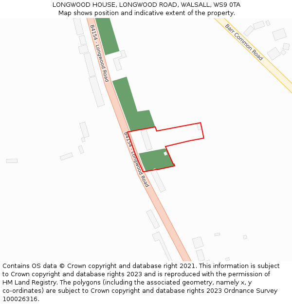LONGWOOD HOUSE, LONGWOOD ROAD, WALSALL, WS9 0TA: Location map and indicative extent of plot