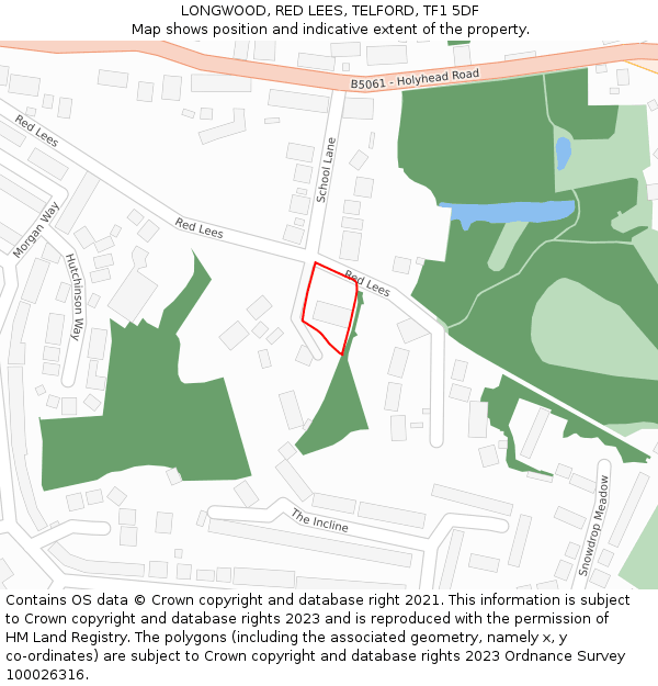LONGWOOD, RED LEES, TELFORD, TF1 5DF: Location map and indicative extent of plot