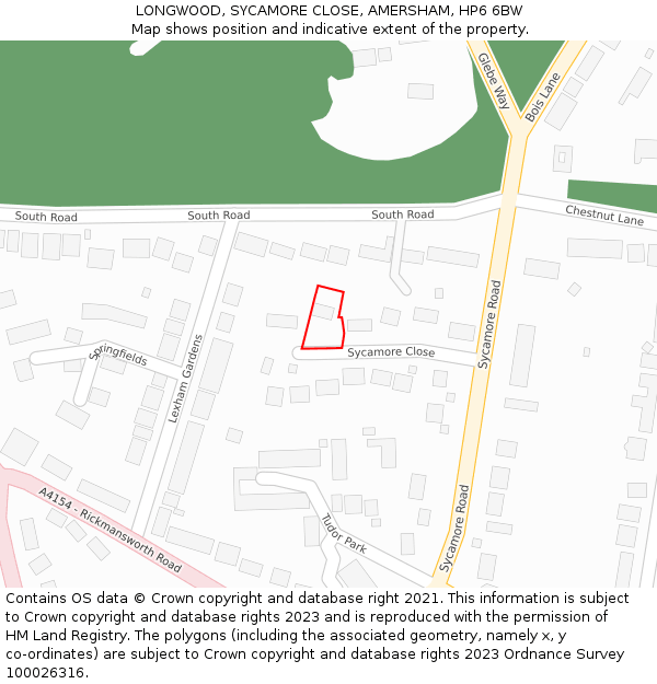 LONGWOOD, SYCAMORE CLOSE, AMERSHAM, HP6 6BW: Location map and indicative extent of plot