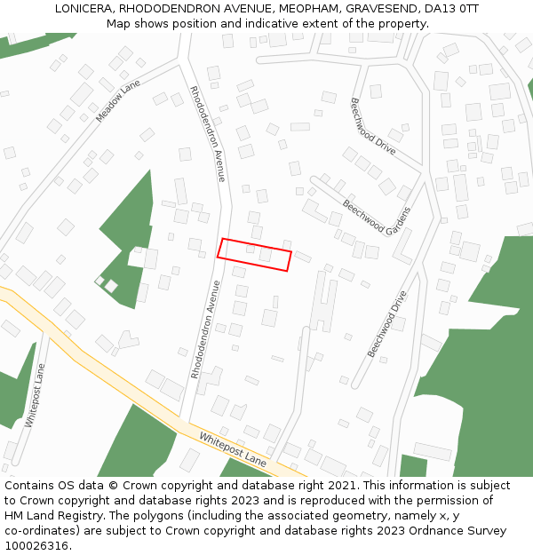 LONICERA, RHODODENDRON AVENUE, MEOPHAM, GRAVESEND, DA13 0TT: Location map and indicative extent of plot