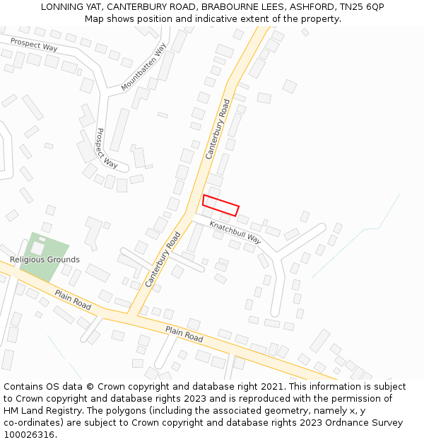 LONNING YAT, CANTERBURY ROAD, BRABOURNE LEES, ASHFORD, TN25 6QP: Location map and indicative extent of plot