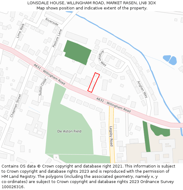 LONSDALE HOUSE, WILLINGHAM ROAD, MARKET RASEN, LN8 3DX: Location map and indicative extent of plot