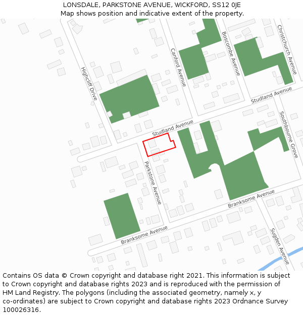 LONSDALE, PARKSTONE AVENUE, WICKFORD, SS12 0JE: Location map and indicative extent of plot