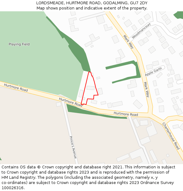 LORDSMEADE, HURTMORE ROAD, GODALMING, GU7 2DY: Location map and indicative extent of plot