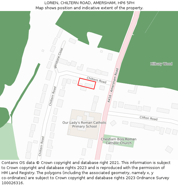 LORIEN, CHILTERN ROAD, AMERSHAM, HP6 5PH: Location map and indicative extent of plot