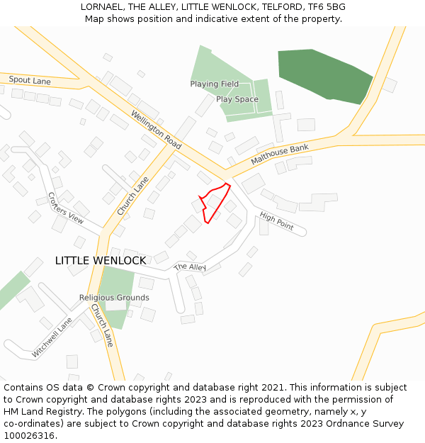 LORNAEL, THE ALLEY, LITTLE WENLOCK, TELFORD, TF6 5BG: Location map and indicative extent of plot