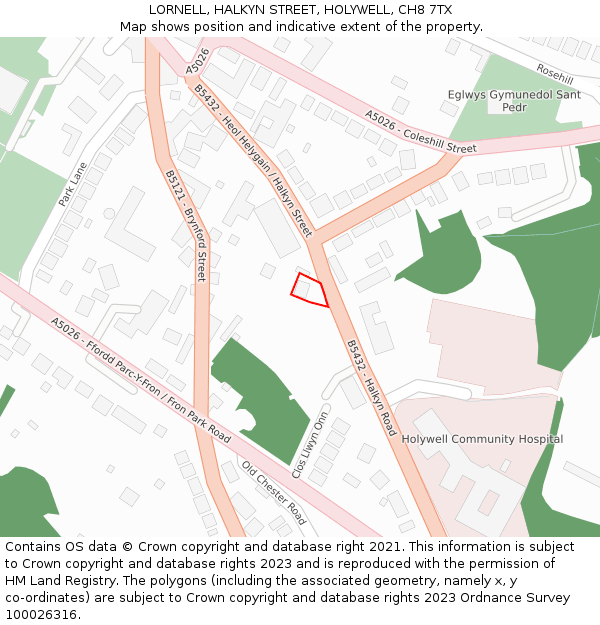 LORNELL, HALKYN STREET, HOLYWELL, CH8 7TX: Location map and indicative extent of plot