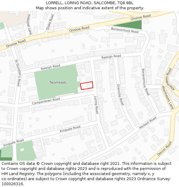 LORRELL, LORING ROAD, SALCOMBE, TQ8 8BL: Location map and indicative extent of plot