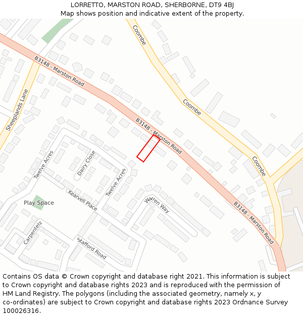 LORRETTO, MARSTON ROAD, SHERBORNE, DT9 4BJ: Location map and indicative extent of plot