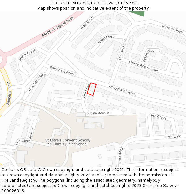 LORTON, ELM ROAD, PORTHCAWL, CF36 5AG: Location map and indicative extent of plot