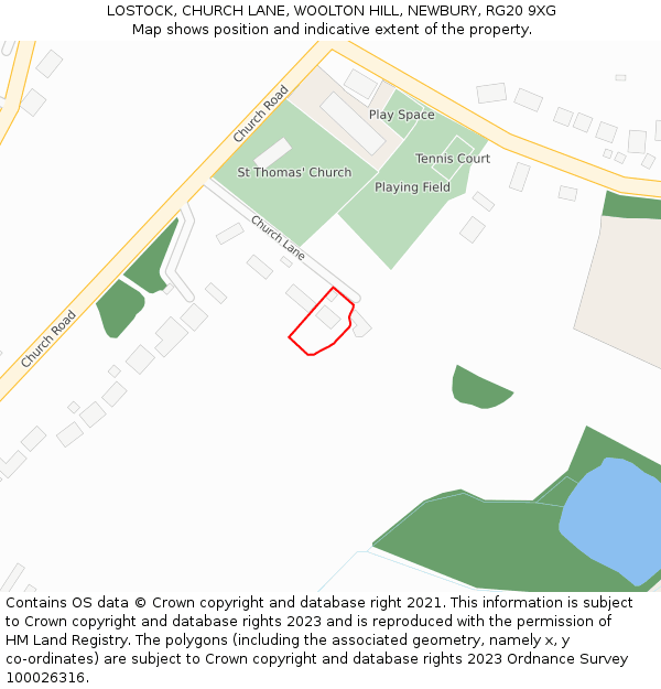 LOSTOCK, CHURCH LANE, WOOLTON HILL, NEWBURY, RG20 9XG: Location map and indicative extent of plot