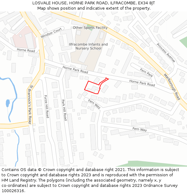 LOSVALE HOUSE, HORNE PARK ROAD, ILFRACOMBE, EX34 8JT: Location map and indicative extent of plot