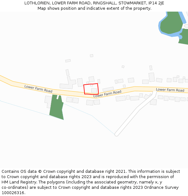 LOTHLORIEN, LOWER FARM ROAD, RINGSHALL, STOWMARKET, IP14 2JE: Location map and indicative extent of plot