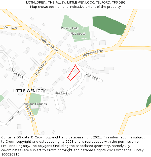 LOTHLORIEN, THE ALLEY, LITTLE WENLOCK, TELFORD, TF6 5BG: Location map and indicative extent of plot