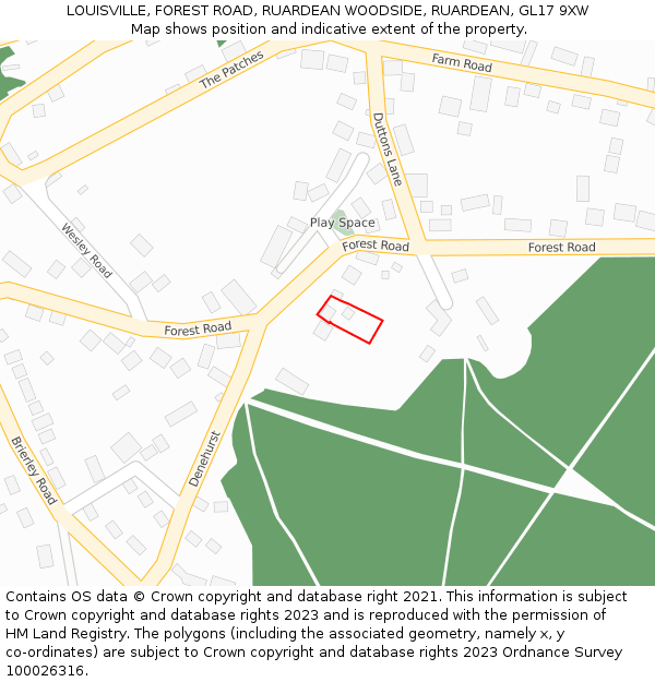 LOUISVILLE, FOREST ROAD, RUARDEAN WOODSIDE, RUARDEAN, GL17 9XW: Location map and indicative extent of plot