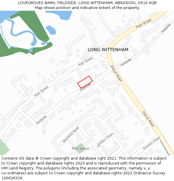 LOVEGROVES BARN, FIELDSIDE, LONG WITTENHAM, ABINGDON, OX14 4QB: Location map and indicative extent of plot