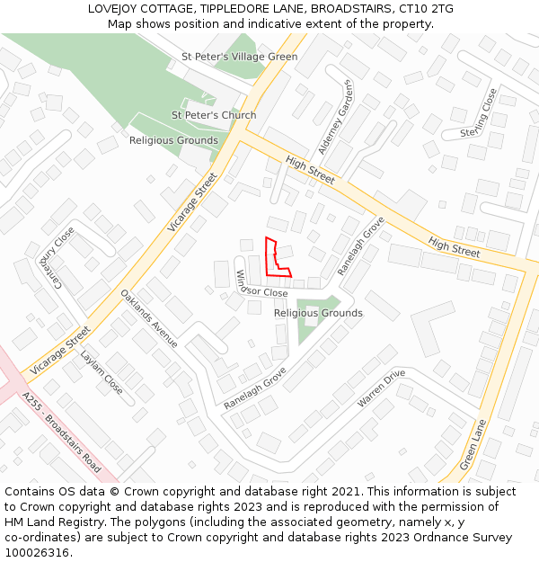 LOVEJOY COTTAGE, TIPPLEDORE LANE, BROADSTAIRS, CT10 2TG: Location map and indicative extent of plot