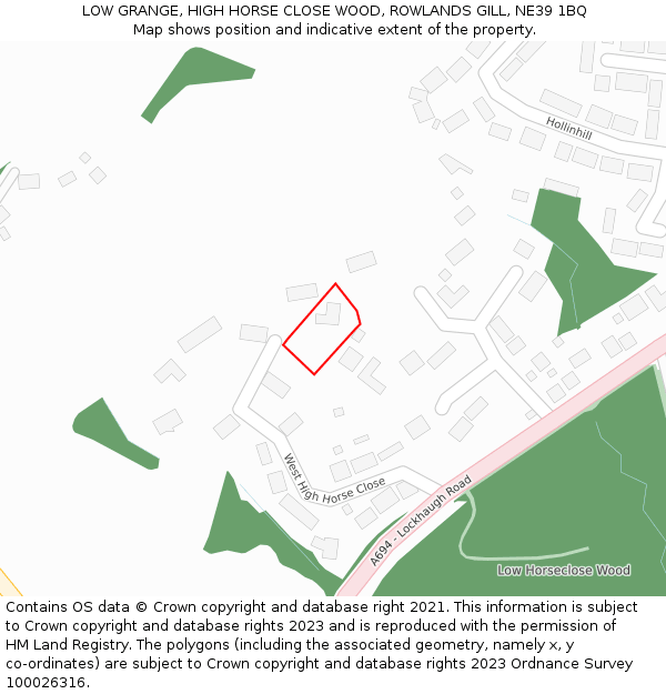 LOW GRANGE, HIGH HORSE CLOSE WOOD, ROWLANDS GILL, NE39 1BQ: Location map and indicative extent of plot