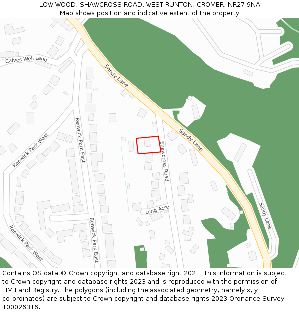 LOW WOOD, SHAWCROSS ROAD, WEST RUNTON, CROMER, NR27 9NA: Location map and indicative extent of plot