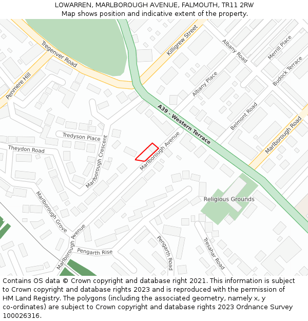 LOWARREN, MARLBOROUGH AVENUE, FALMOUTH, TR11 2RW: Location map and indicative extent of plot