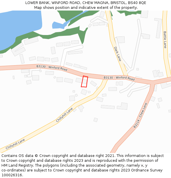 LOWER BANK, WINFORD ROAD, CHEW MAGNA, BRISTOL, BS40 8QE: Location map and indicative extent of plot
