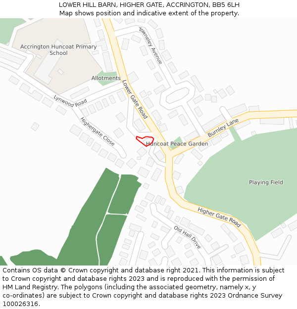 LOWER HILL BARN, HIGHER GATE, ACCRINGTON, BB5 6LH: Location map and indicative extent of plot