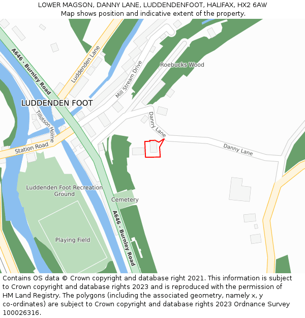 LOWER MAGSON, DANNY LANE, LUDDENDENFOOT, HALIFAX, HX2 6AW: Location map and indicative extent of plot