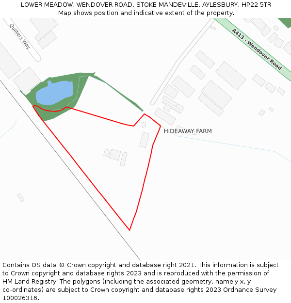 LOWER MEADOW, WENDOVER ROAD, STOKE MANDEVILLE, AYLESBURY, HP22 5TR: Location map and indicative extent of plot