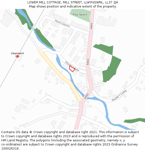LOWER MILL COTTAGE, MILL STREET, LLWYNGWRIL, LL37 2JA: Location map and indicative extent of plot