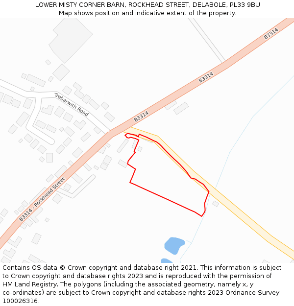 LOWER MISTY CORNER BARN, ROCKHEAD STREET, DELABOLE, PL33 9BU: Location map and indicative extent of plot