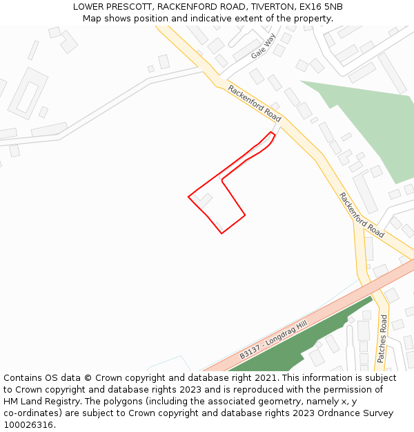 LOWER PRESCOTT, RACKENFORD ROAD, TIVERTON, EX16 5NB: Location map and indicative extent of plot