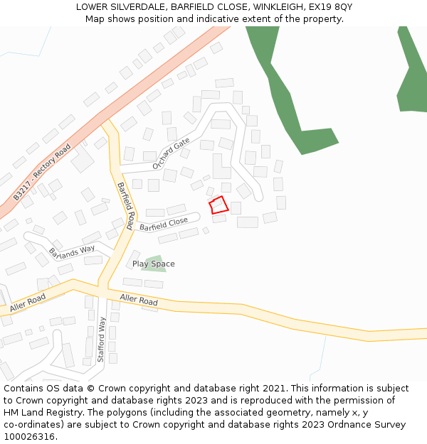 LOWER SILVERDALE, BARFIELD CLOSE, WINKLEIGH, EX19 8QY: Location map and indicative extent of plot