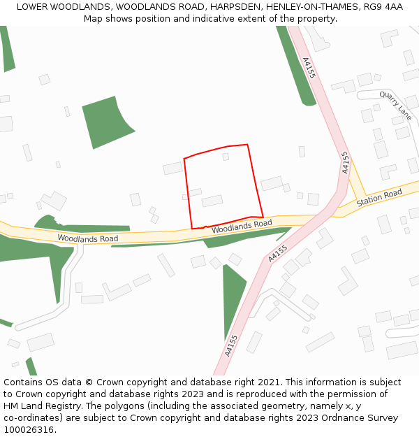 LOWER WOODLANDS, WOODLANDS ROAD, HARPSDEN, HENLEY-ON-THAMES, RG9 4AA: Location map and indicative extent of plot