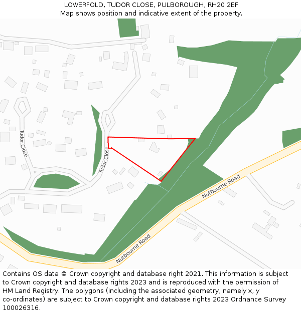LOWERFOLD, TUDOR CLOSE, PULBOROUGH, RH20 2EF: Location map and indicative extent of plot