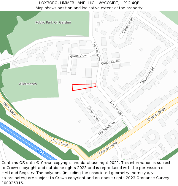 LOXBORO, LIMMER LANE, HIGH WYCOMBE, HP12 4QR: Location map and indicative extent of plot