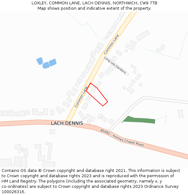 LOXLEY, COMMON LANE, LACH DENNIS, NORTHWICH, CW9 7TB: Location map and indicative extent of plot