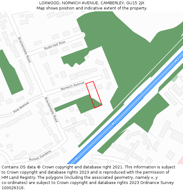 LOXWOOD, NORWICH AVENUE, CAMBERLEY, GU15 2JX: Location map and indicative extent of plot