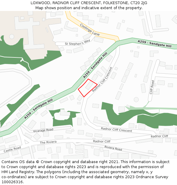 LOXWOOD, RADNOR CLIFF CRESCENT, FOLKESTONE, CT20 2JG: Location map and indicative extent of plot