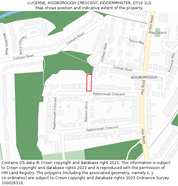 LUCERNE, AGGBOROUGH CRESCENT, KIDDERMINSTER, DY10 1LQ: Location map and indicative extent of plot