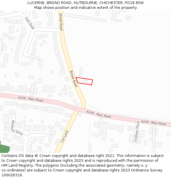 LUCERNE, BROAD ROAD, NUTBOURNE, CHICHESTER, PO18 8SW: Location map and indicative extent of plot