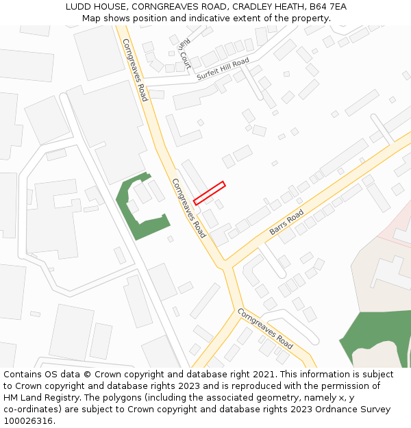 LUDD HOUSE, CORNGREAVES ROAD, CRADLEY HEATH, B64 7EA: Location map and indicative extent of plot